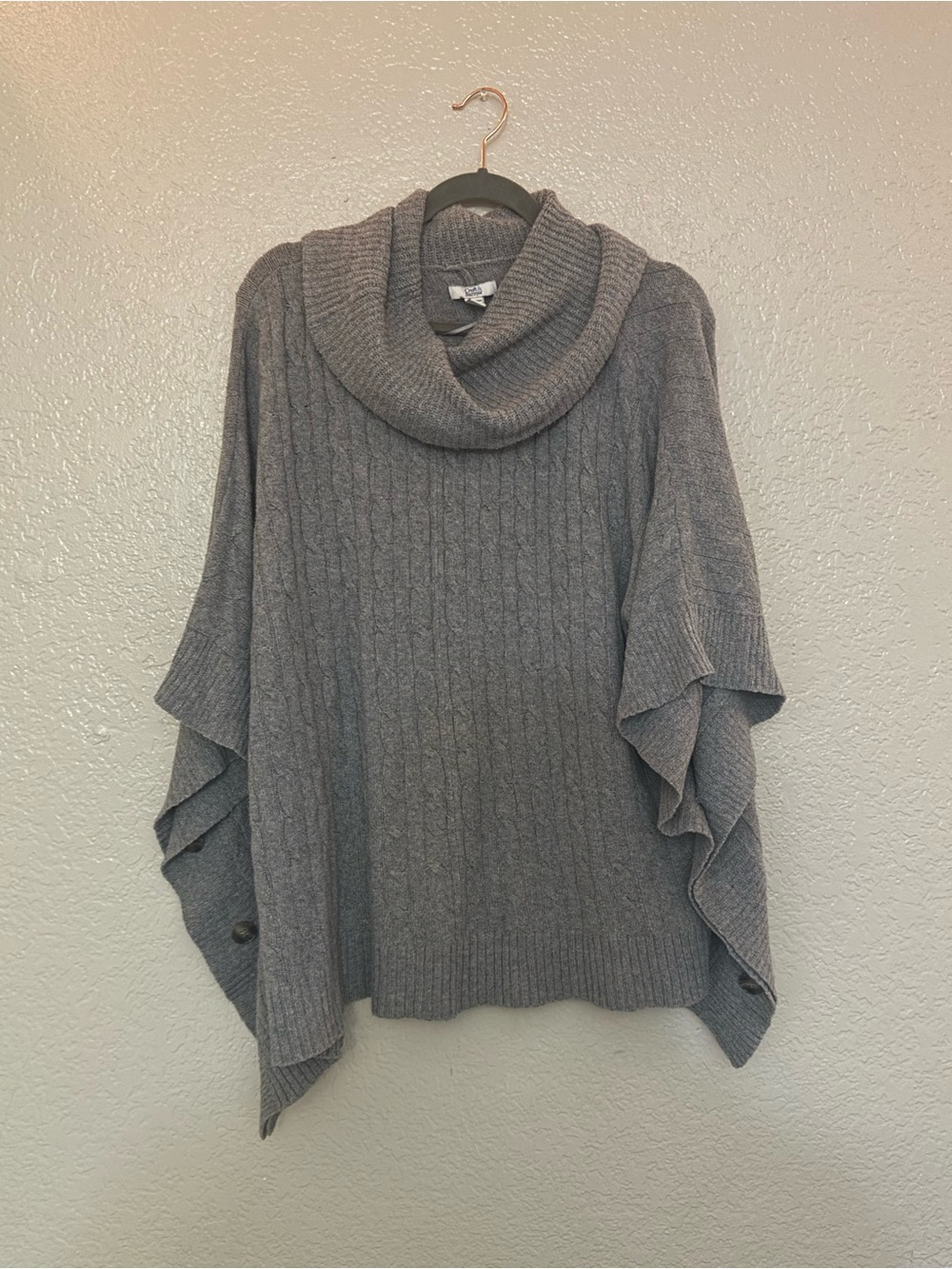 croft & barrow Gray Cable-Knit Cowl Neck Sweater Poncho